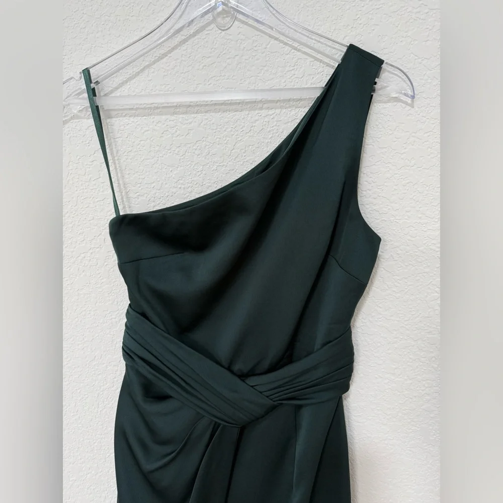Ted Baker Zaaraa One-Shoulder Satin Draped Sheath Cocktail Dress Deep Green - Picture 4 of 13